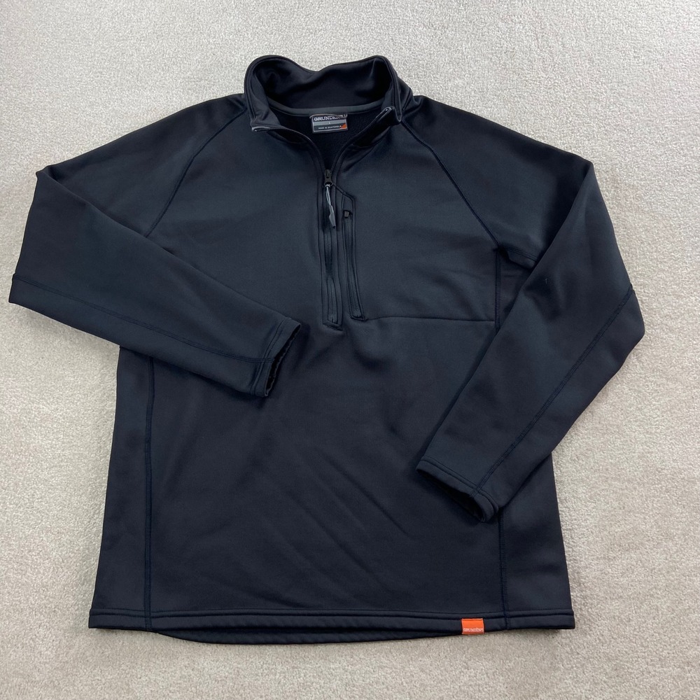 Grundens 1/4 Zip Pullover Men Large Black Fleece Lined Performance Chest Pocket